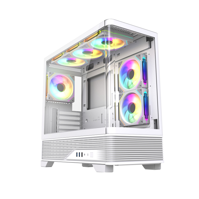 パノラマカーブドガラスPCケース、360mm AIO対応、410mm GPUクリアランス、M-ATX/ITX