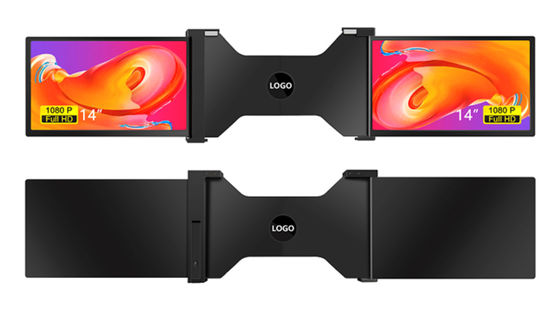 2つの14インチパノラミックラップトップモニター 三スクリーンセットアップ 25.3mm 薄型ディスプレイ フルHD IPS 16/9 アスペクト比